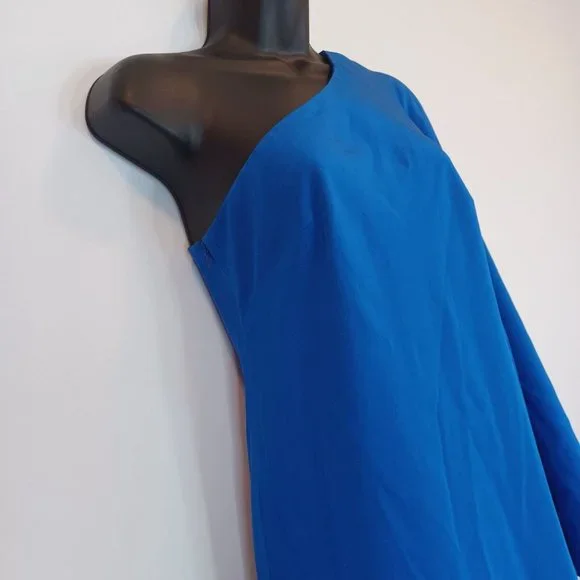 NICOLE MILLER 0 Blue One Shoulder Waterfall Sleeve Dress Lined Special Occasion - Picture 6 of 15